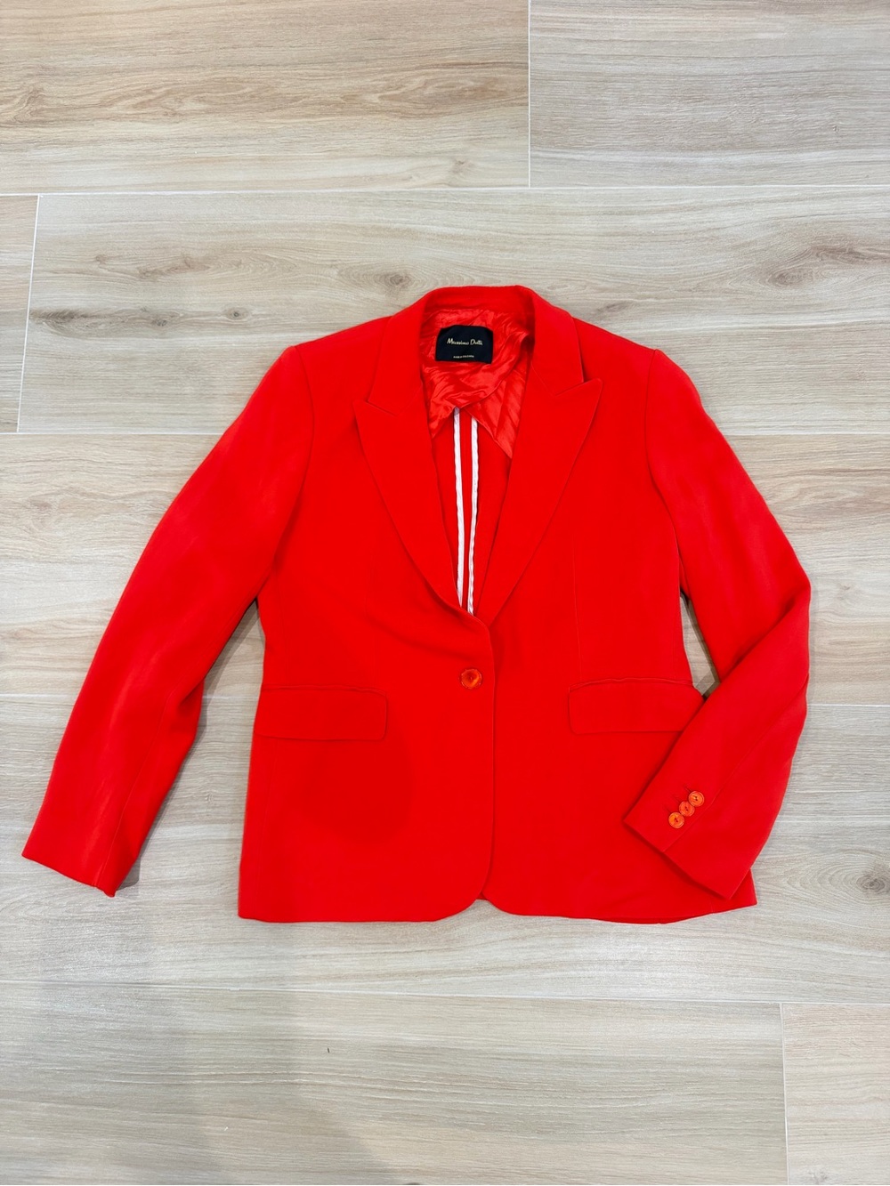 Massimo Dutti Red Single-Button Blazer Jacket